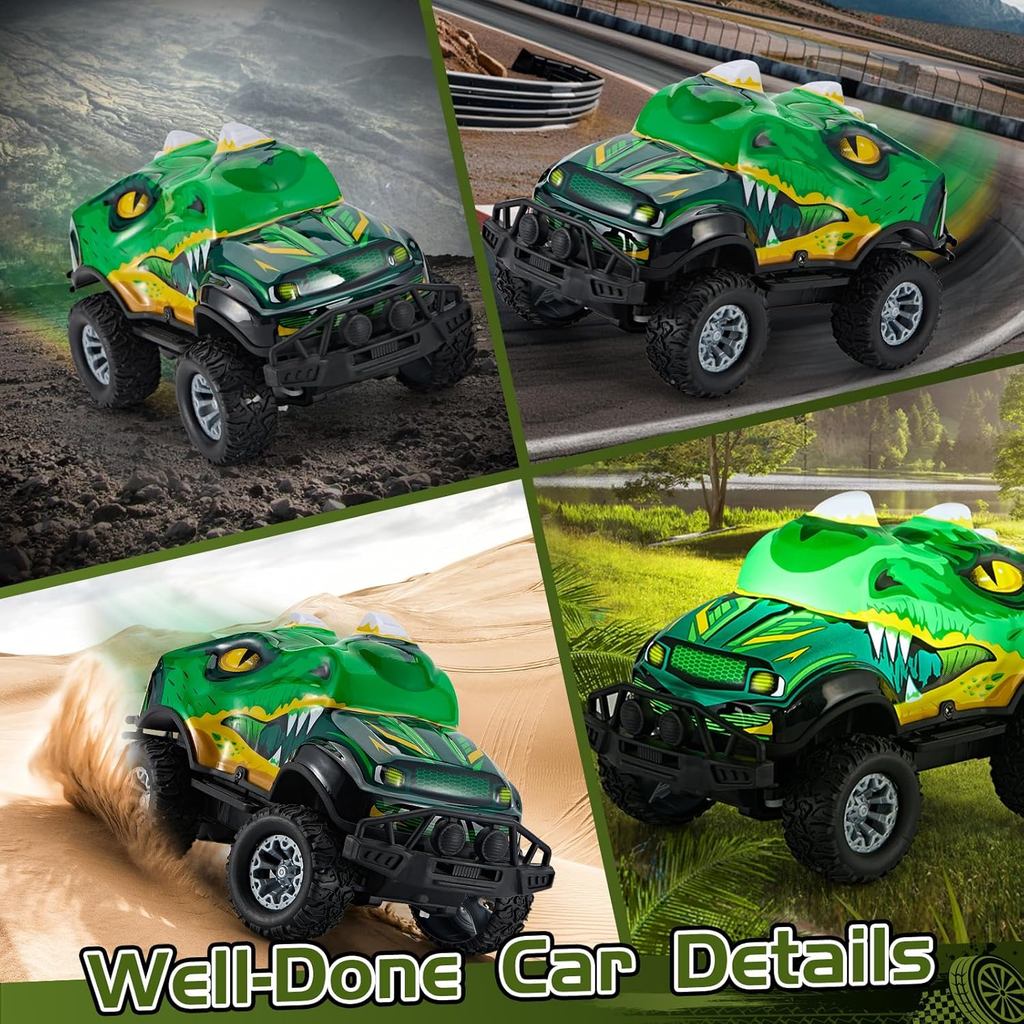 GROIC Monster Truck Toys, 2.4Ghz RC Monster Trucks for Boys, 1:20 Dinosaur Remote Controlled Car with Light & Music, Remote Control Truck with Stunt, 360° Spin, Walk Upright& Drift, RC Cars