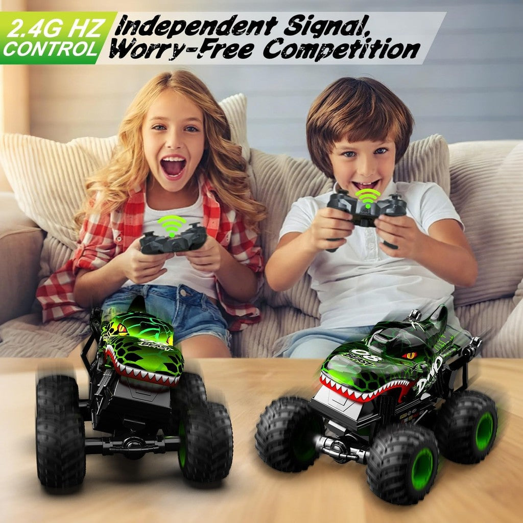 GROIC Monster Truck Toys, 2.4Ghz RC Monster Trucks for Boys, 1:20 Dinosaur Remote Controlled Car with Light & Music, Remote Control Truck with Stunt, 360° Spin, Walk Upright& Drift, RC Cars
