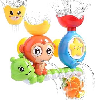 Bath Toy for Toddlers 2-5 Years - Spinning Gear and Googly Eyes Monkey Bathtub Toy for Kids' Sensory Development (Boys and Girls)